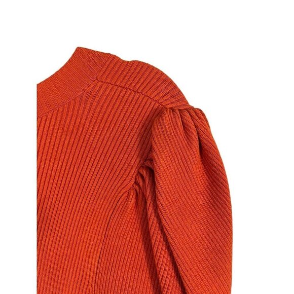 Ted Baker Dress 12 Orange Midi Puff Sleeve Dollra Bodycon Neutral Preppy Modern - Picture 11 of 16